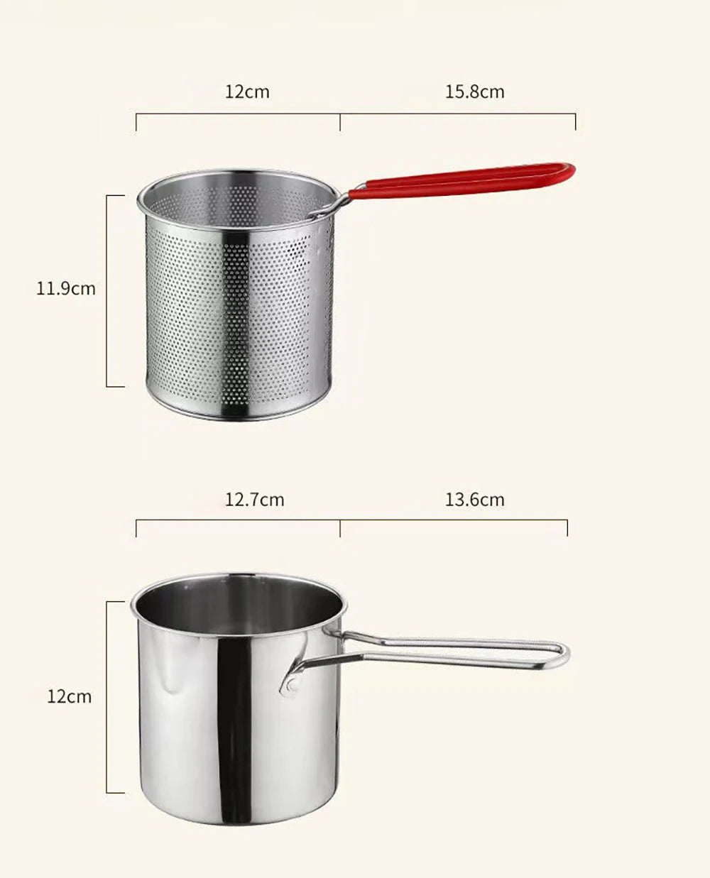 Freidora de Acero Inoxidable 304 con Canasta de Freír, Olla Auxiliar para Alimentos para Profundizar, Olla de Leche Japonesa, Electrodoméstico de Cocina