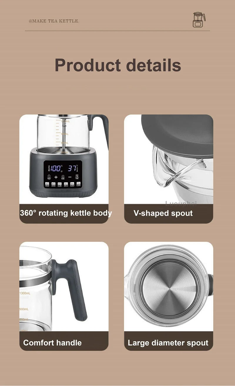 Hervidor eléctrico multifuncional de 1.3L para té, regulador de temperatura constante para leche de bebé, vaporizador, hervidor de té para oficina, 220V.