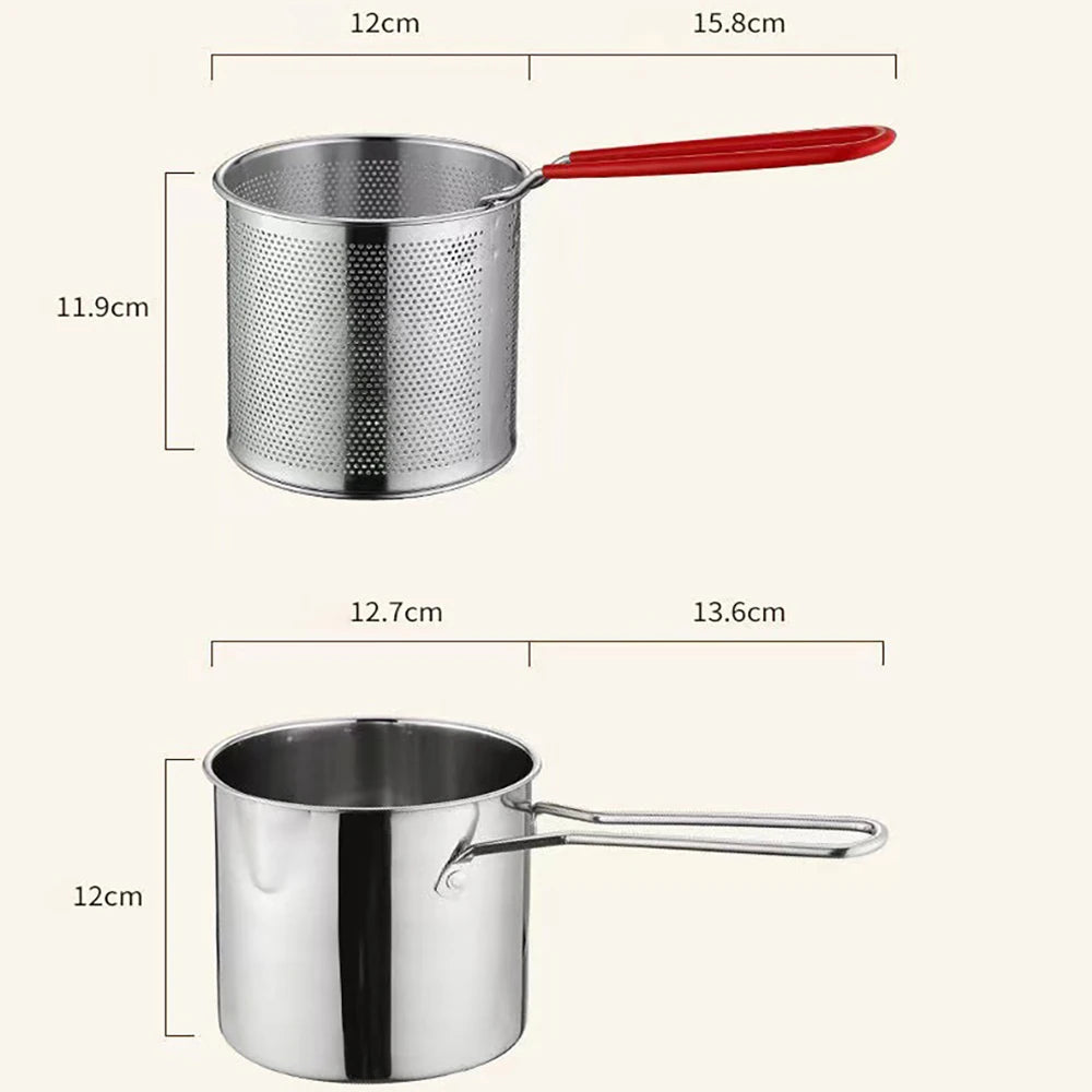 Freidora de Acero Inoxidable 304 con Canasta de Freír, Olla Auxiliar para Alimentos para Profundizar, Olla de Leche Japonesa, Electrodoméstico de Cocina