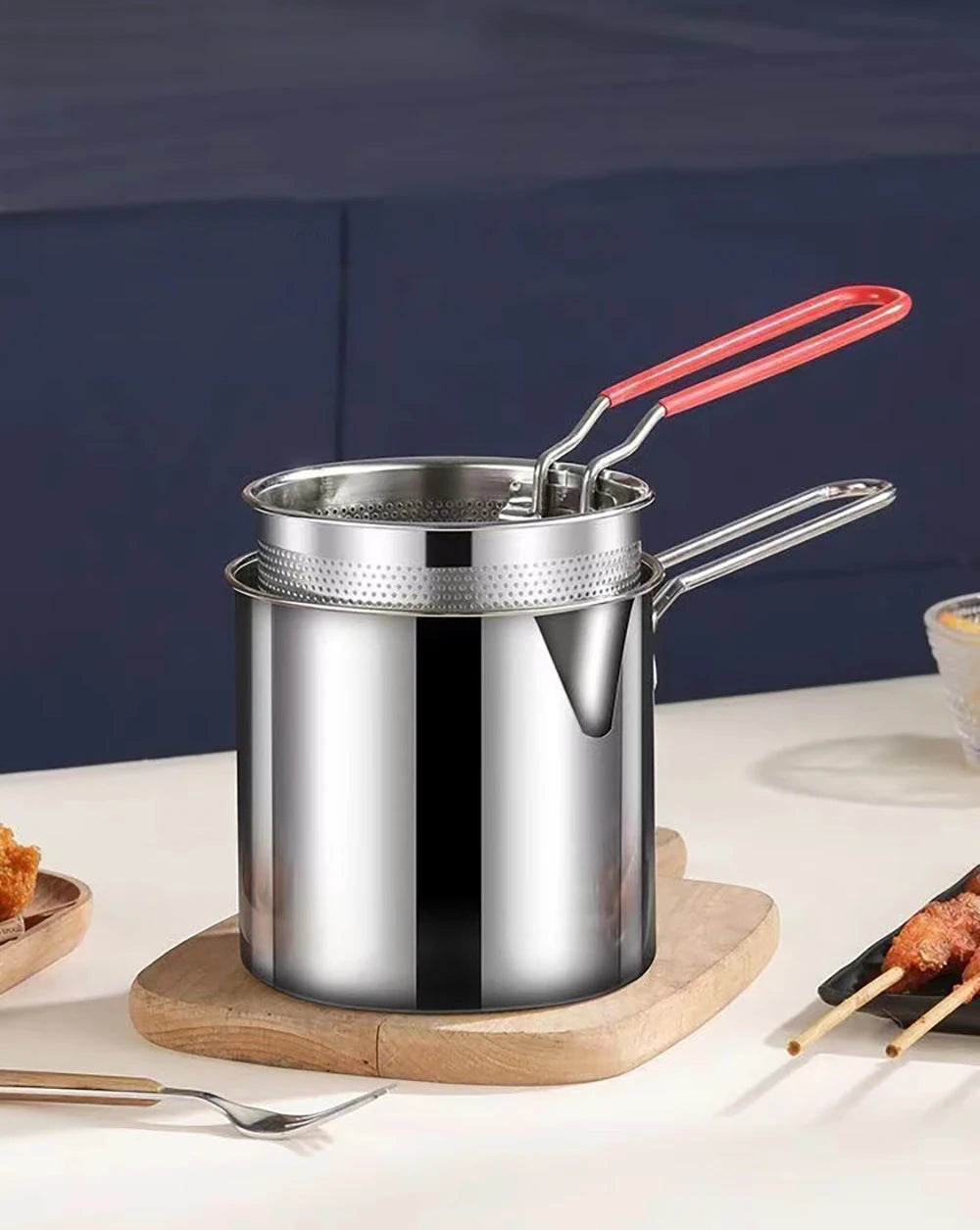 Freidora de Acero Inoxidable 304 con Canasta de Freír, Olla Auxiliar para Alimentos para Profundizar, Olla de Leche Japonesa, Electrodoméstico de Cocina