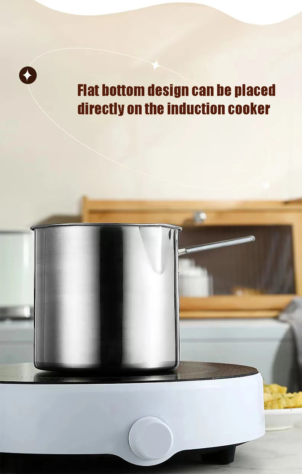 Freidora de Acero Inoxidable 304 con Canasta de Freír, Olla Auxiliar para Alimentos para Profundizar, Olla de Leche Japonesa, Electrodoméstico de Cocina