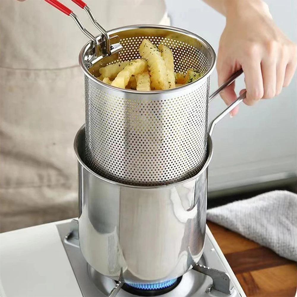 Freidora de Acero Inoxidable 304 con Canasta de Freír, Olla Auxiliar para Alimentos para Profundizar, Olla de Leche Japonesa, Electrodoméstico de Cocina