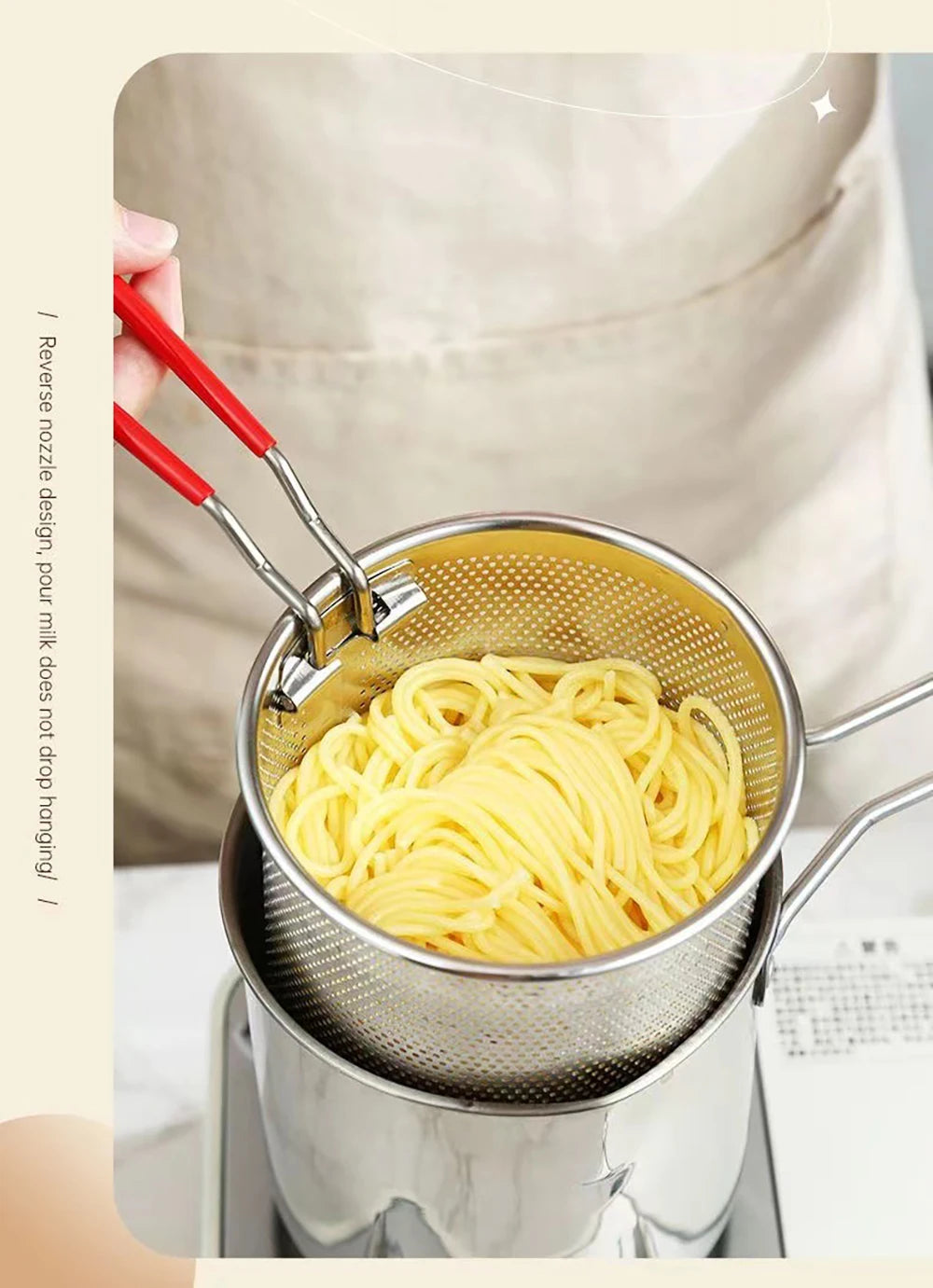 Freidora de Acero Inoxidable 304 con Canasta de Freír, Olla Auxiliar para Alimentos para Profundizar, Olla de Leche Japonesa, Electrodoméstico de Cocina