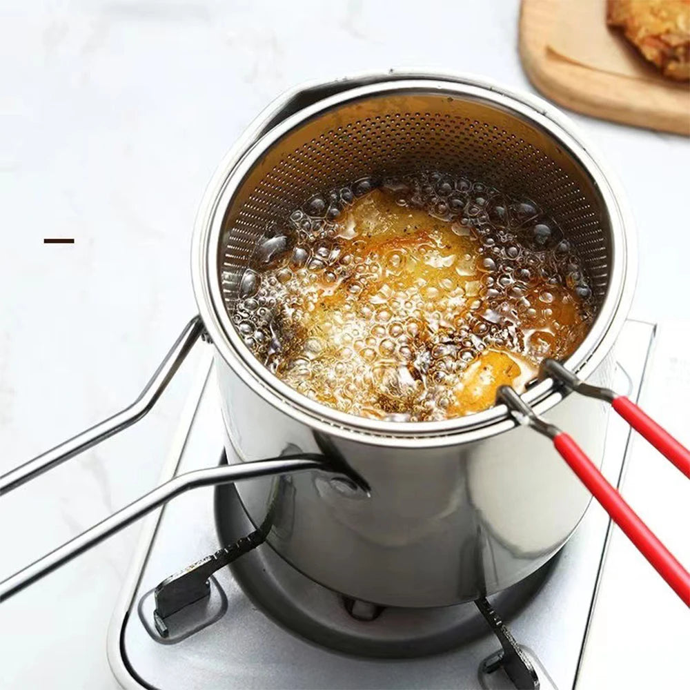 Freidora de Acero Inoxidable 304 con Canasta de Freír, Olla Auxiliar para Alimentos para Profundizar, Olla de Leche Japonesa, Electrodoméstico de Cocina