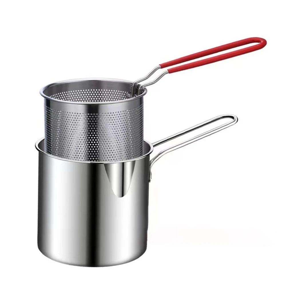 Freidora de Acero Inoxidable 304 con Canasta de Freír, Olla Auxiliar para Alimentos para Profundizar, Olla de Leche Japonesa, Electrodoméstico de Cocina