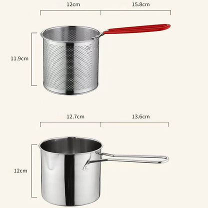 Freidora de Acero Inoxidable 304 con Canasta de Freír, Olla Auxiliar para Alimentos para Profundizar, Olla de Leche Japonesa, Electrodoméstico de Cocina