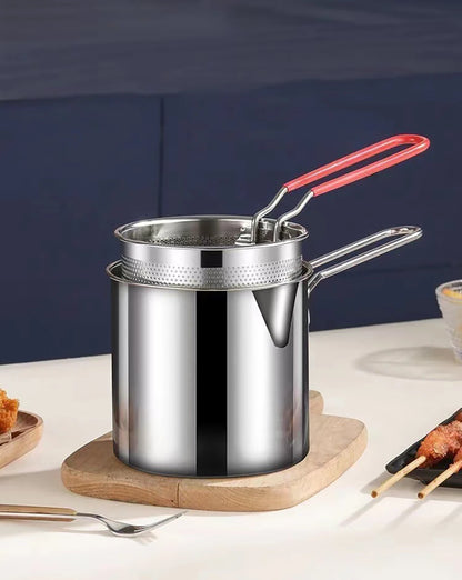 Freidora de Acero Inoxidable 304 con Canasta de Freír, Olla Auxiliar para Alimentos para Profundizar, Olla de Leche Japonesa, Electrodoméstico de Cocina