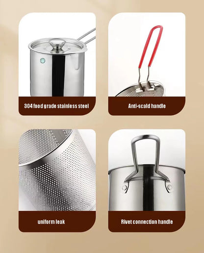 Freidora de Acero Inoxidable 304 con Canasta de Freír, Olla Auxiliar para Alimentos para Profundizar, Olla de Leche Japonesa, Electrodoméstico de Cocina