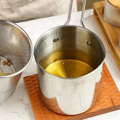 Freidora de Acero Inoxidable 304 con Canasta de Freír, Olla Auxiliar para Alimentos para Profundizar, Olla de Leche Japonesa, Electrodoméstico de Cocina